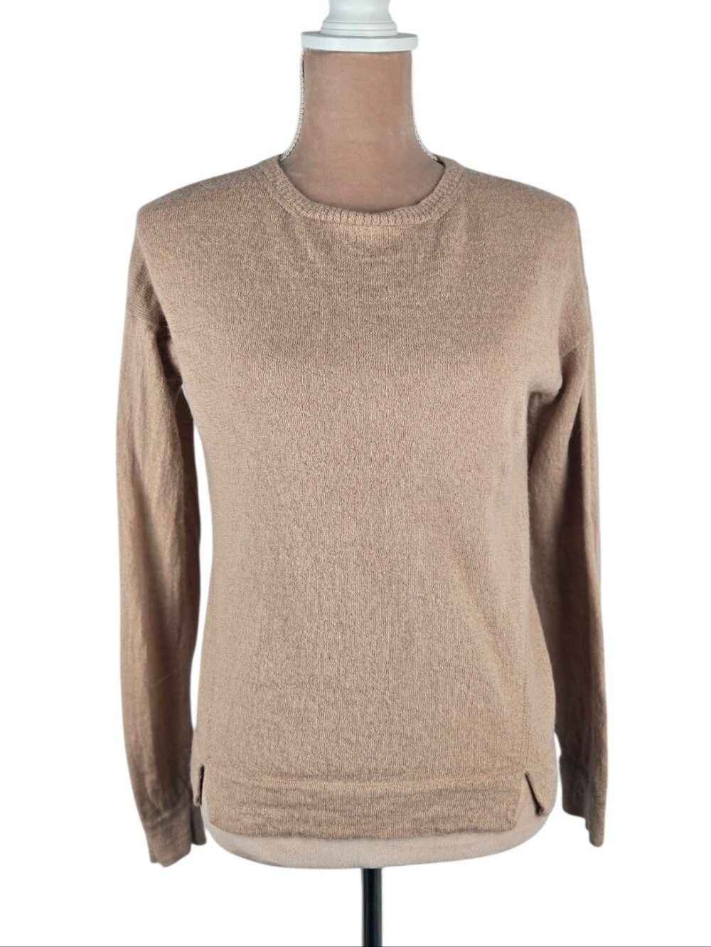 Classic Alpaca Crewneck Sweater 100% Baby Alpaca Peruvian Side Slit Camel Large